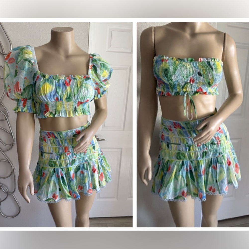 Charo Ruiz 3 Piece Gia Print Ruffled Skirt Set